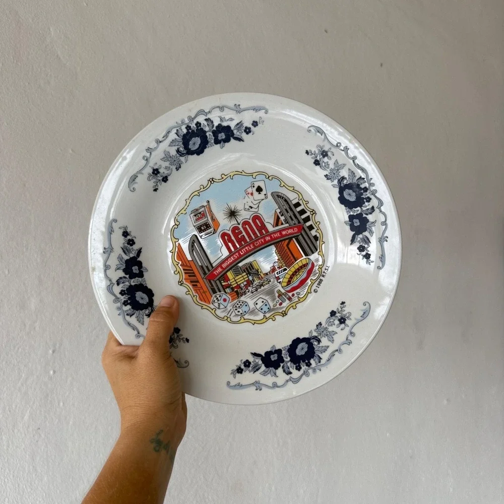 Vintage Reno Nevada Souvenir Decorative Plate Casino Dice Poker Retro Wall Plate